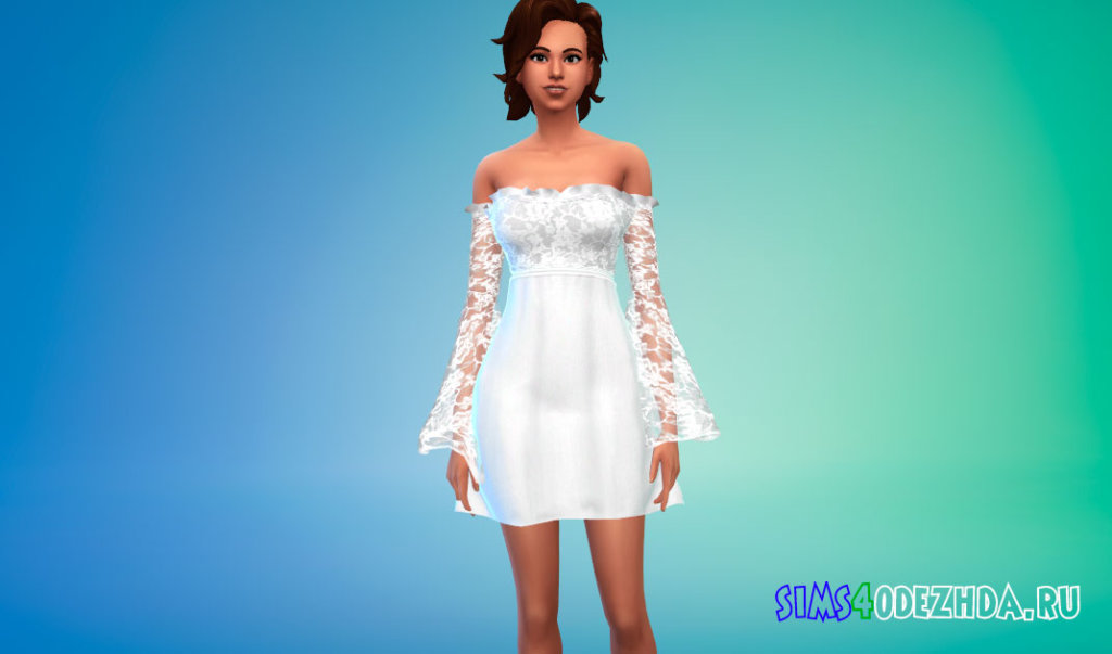 Кружевное платье с прозрачными рукавами для Симс 4 - фото 2