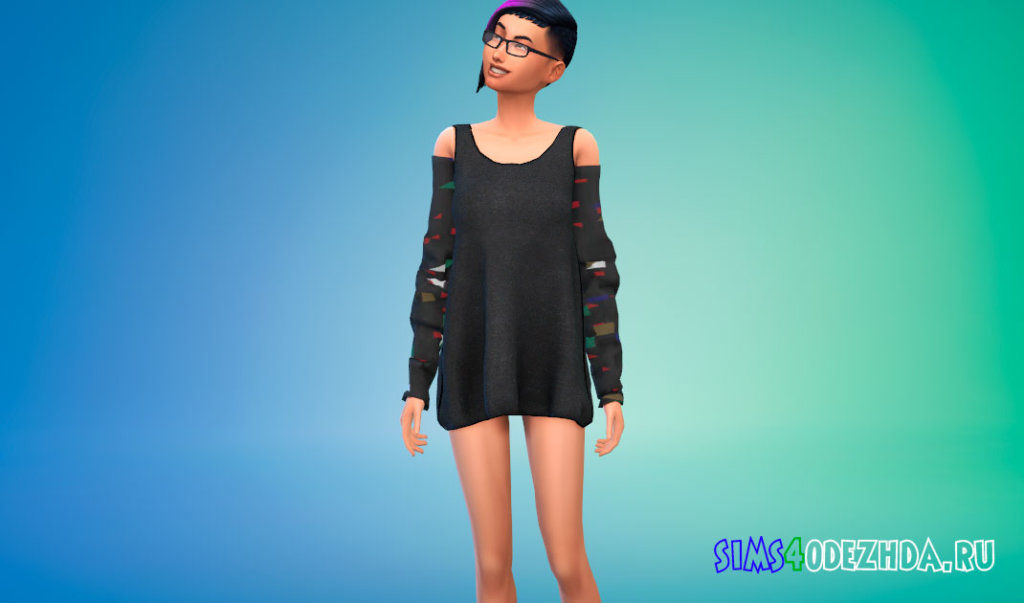 Стильное короткое платье с длинными рукавами для Симс 4 - фото 2