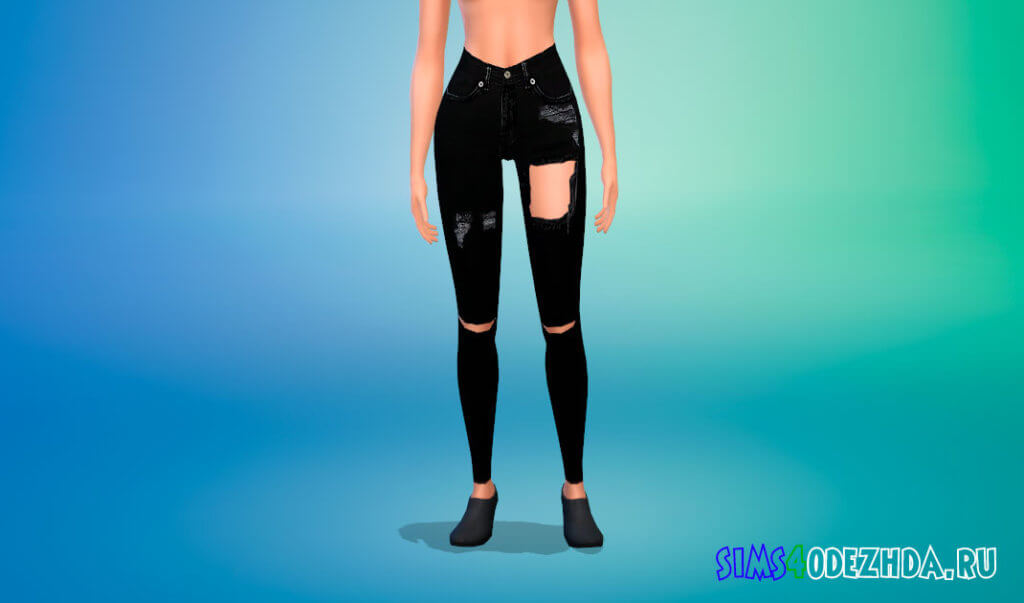 Черные рваные джинсы скинни для Симс 4 - фото 2