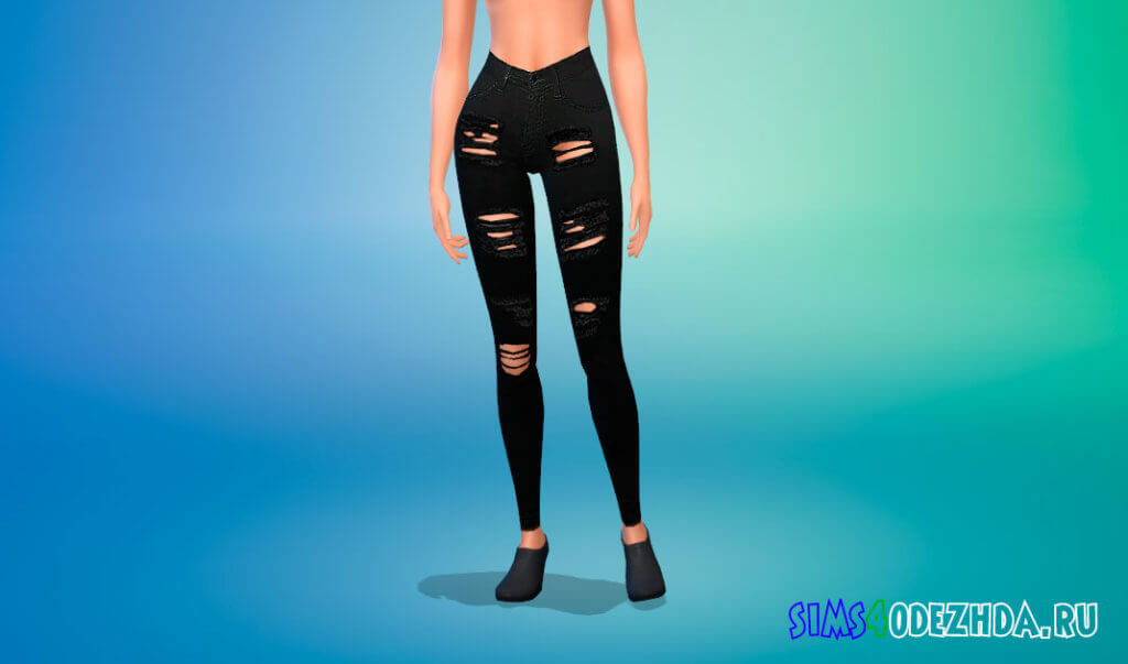 Черные рваные джинсы скинни для Симс 4 - фото 3