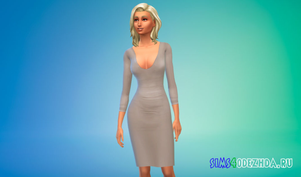 Платье миди с глубоким вырезом для Симс 4 - фото 2