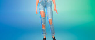 Рваные женские джинсы с подворотами для Симс 4 - фото 1