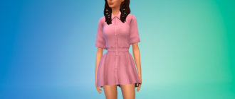 Симпатичное платье-рубашка с пышной юбкой для Симс 4 - фото 1