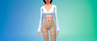 Топ с длинными рукавами-колокольчиками для Симс 4 - фото 1