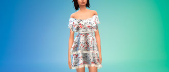 Многослойное платье с открытыми плечами для Симс 4 - фото 1