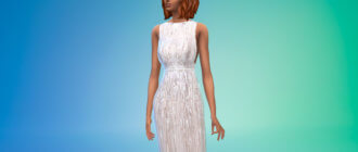 Платье белого жасминового цвета с приталенной талией для Симс 4 - фото 1