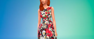 Платье без рукавов с цветочным рисунком для Симс 4 - фото 1