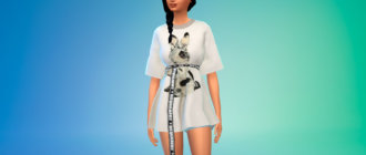 Платье-футболка с длинным поясом для Симс 4 - фото 1