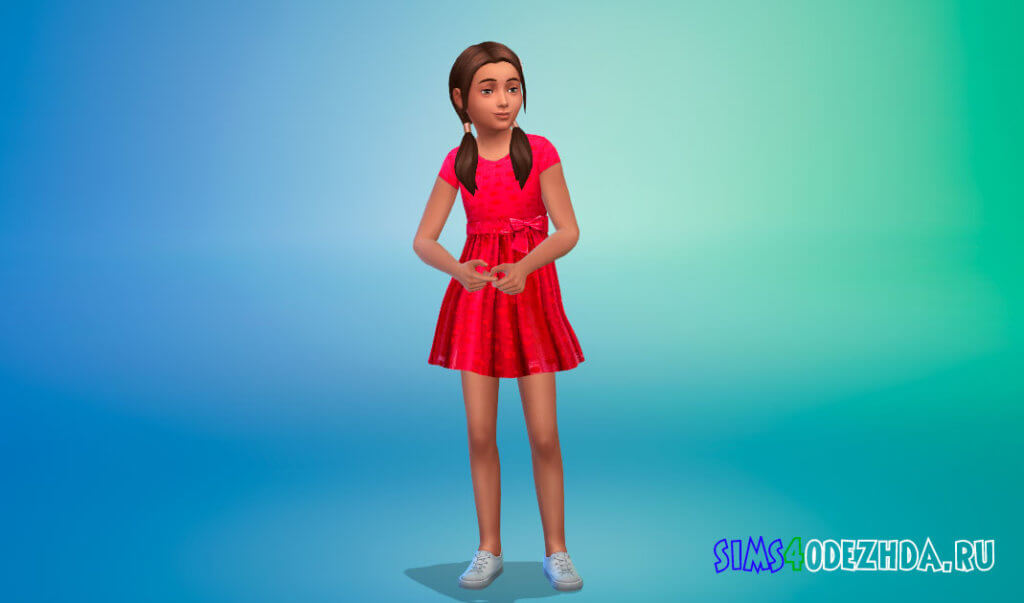 Платье с бантом на поясе для девочек для Симс 4 - фото 2