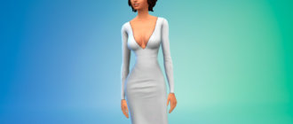 Платье с длинными рукавами и глубоким вырезом для Симс 4 - фото 1