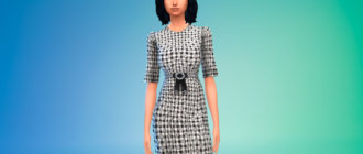 Платье в клетку с поясом для Симс 4 - фото 1