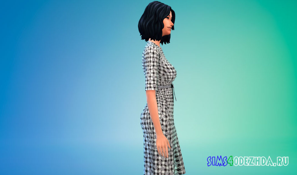 Платье в клетку с поясом для Симс 4 - фото 2