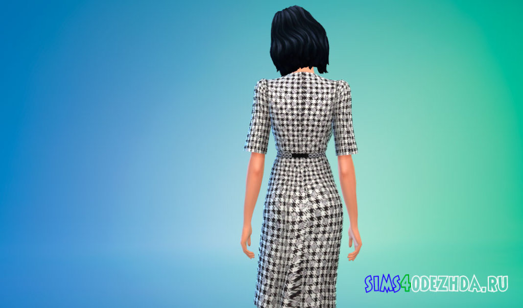 Платье в клетку с поясом для Симс 4 - фото 3