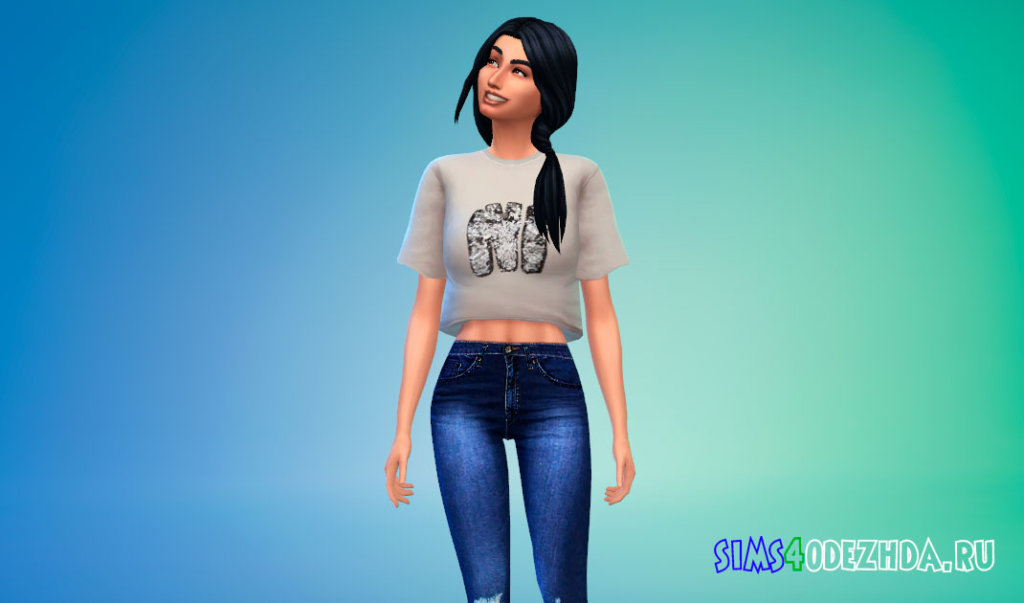 Укороченная прикольная футболка для женщин для Симс 4 - фото 3