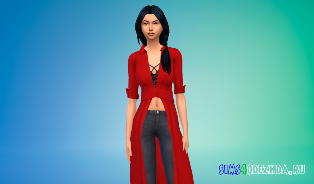 Женский длинный плащ с поясом для Симс 4 - фото 2