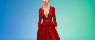 Длинное рубиново-красное платье для Симс 4 – фото 1