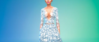 Приталенное платье с длинными рукавами для Симс 4 – фото 1