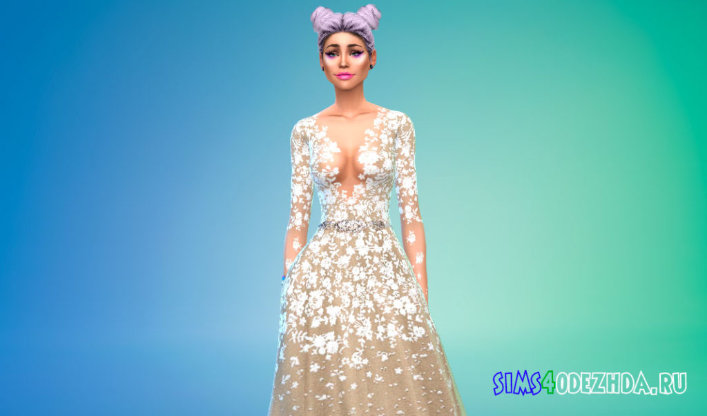 Приталенное платье с длинными рукавами для Симс 4 – фото 2