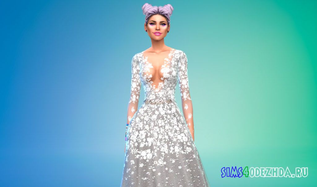 Приталенное платье с длинными рукавами для Симс 4 – фото 3