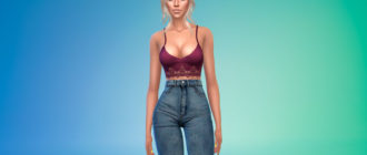 Атласный топ с кружевной отделкой для Симс 4 – фото 1