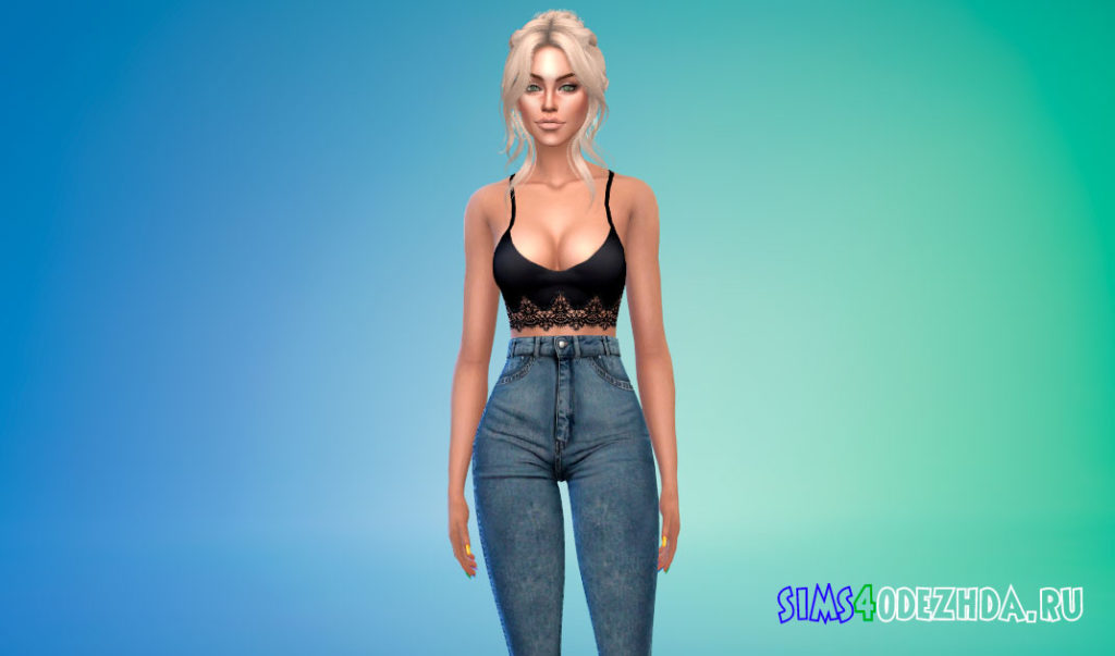 Атласный топ с кружевной отделкой для Симс 4 – фото 2