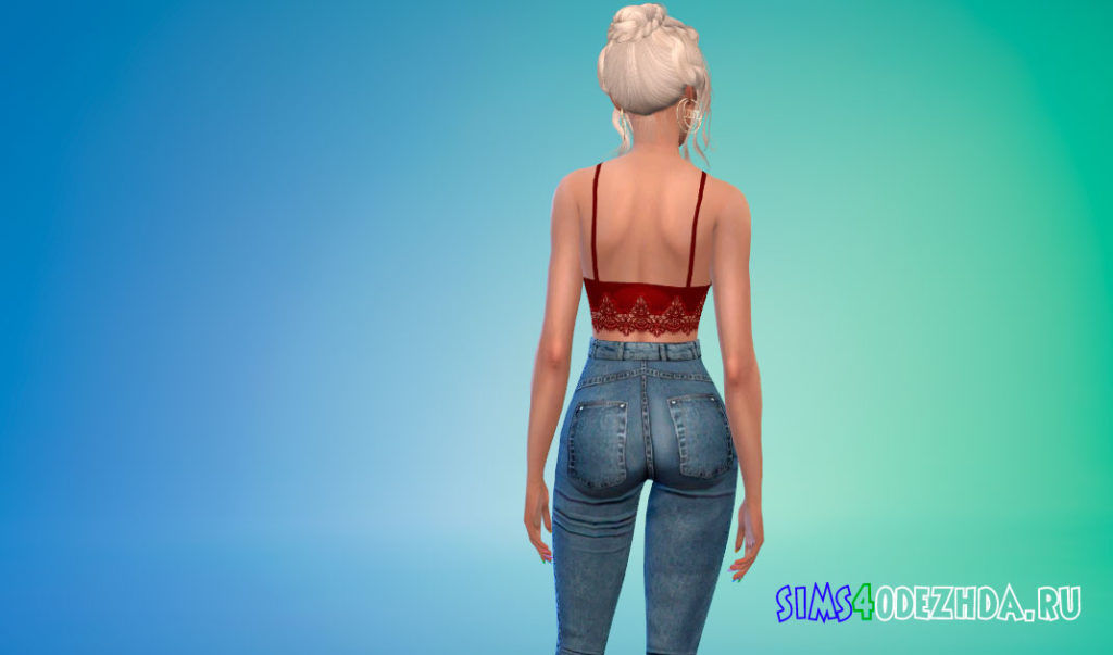 Атласный топ с кружевной отделкой для Симс 4 – фото 3