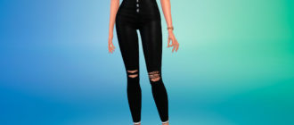 Черные джинсы с 4 пуговицами для Симс 4 – фото 1