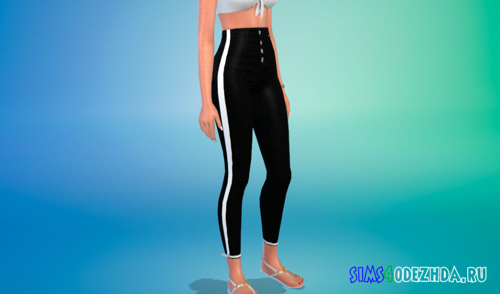 Черные джинсы с 4 пуговицами для Симс 4 – фото 2