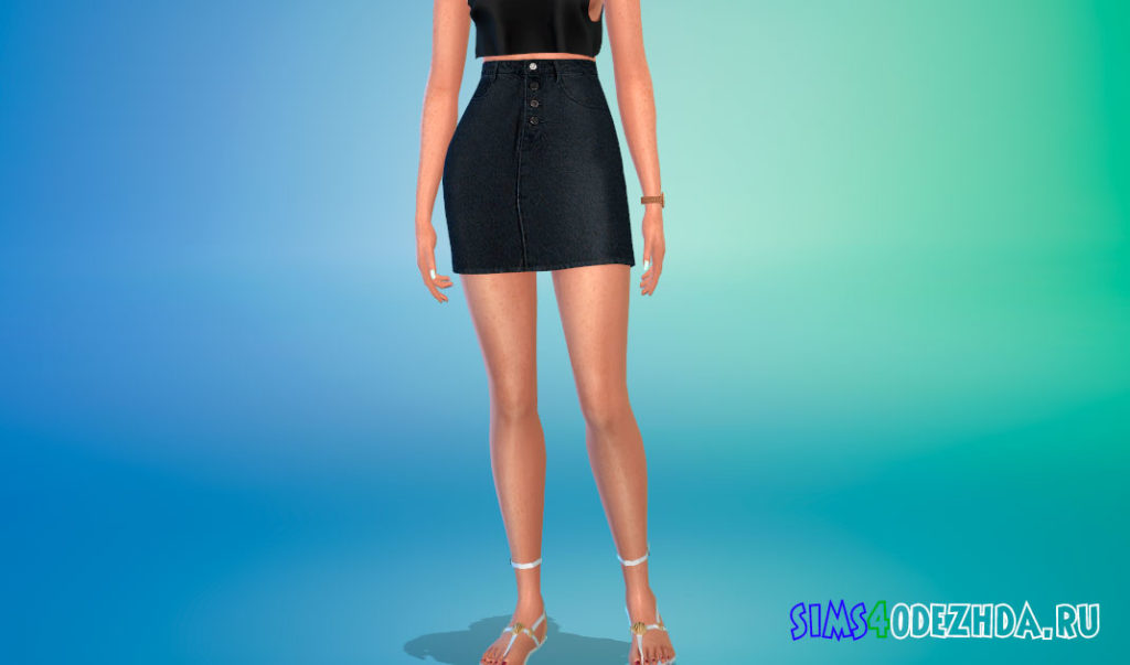 Джинсовая юбка с пуговицами для Симс 4 – фото 2