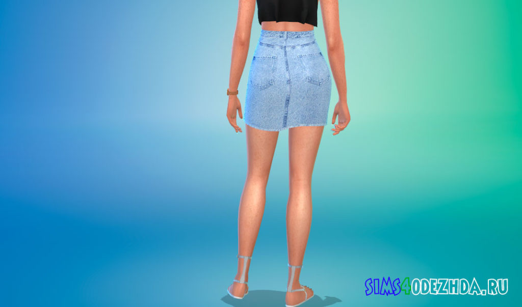 Джинсовая юбка с пуговицами для Симс 4 – фото 3