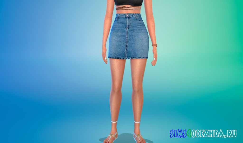 Джинсовая юбка с высокой посадкой для Симс 4 – фото 2