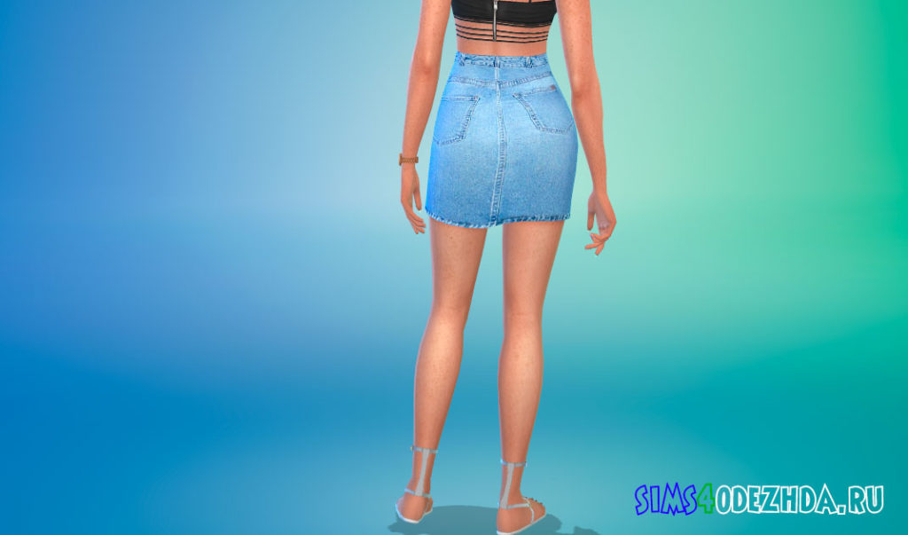 Джинсовая юбка с высокой посадкой для Симс 4 – фото 3