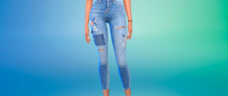 Короткие джинсы с принтом для Симс 4 – фото 1