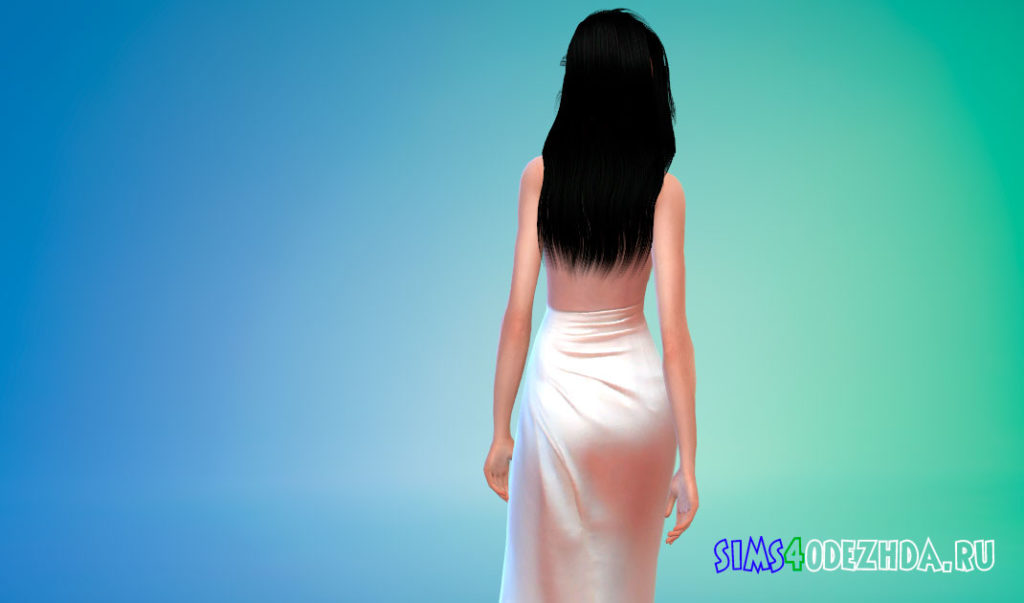 Кремовое атласное платье в пол для Симс 4 – фото 3