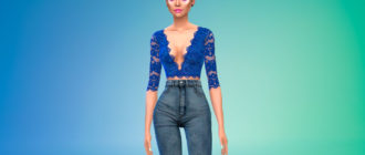 Кружевной топ с рукавами для Симс 4 – фото 1