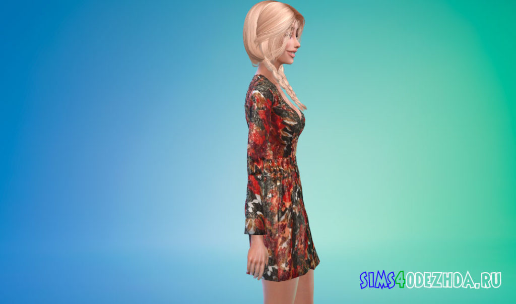 Мини-платье с цветочным принтом для Симс 4 – фото 2