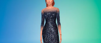 Платье с длинными рукавами и пайетками для Симс 4 – фото 1