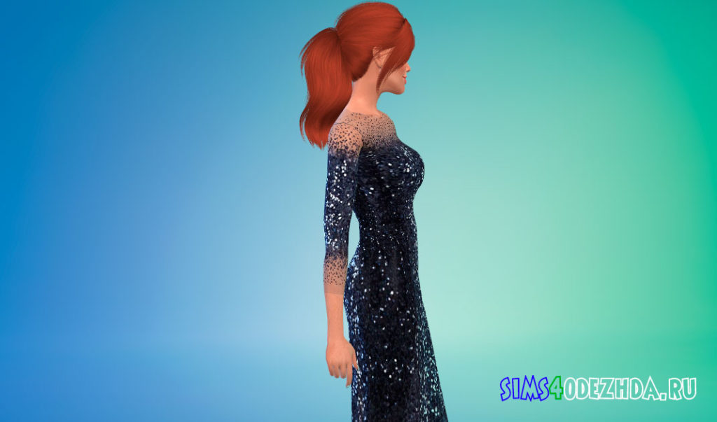 Платье с длинными рукавами и пайетками для Симс 4 – фото 2