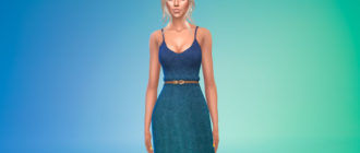 Простое длинное платье с поясом для Симс 4 – фото 1