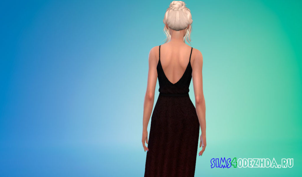 Простое длинное платье с поясом для Симс 4 – фото 3