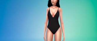 Сплошной купальник с глубоким V-образным вырезом для Симс 4 – фото 1