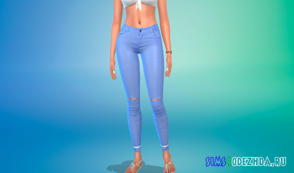 Зауженные летние джинсовые штаны для Симс 4 – фото 2