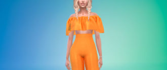 Яркий наряд из топа и брюк-клеш для Симс 4 – фото 1