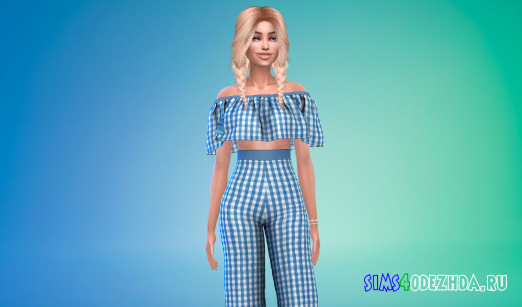 Яркий наряд из топа и брюк-клеш для Симс 4 – фото 3