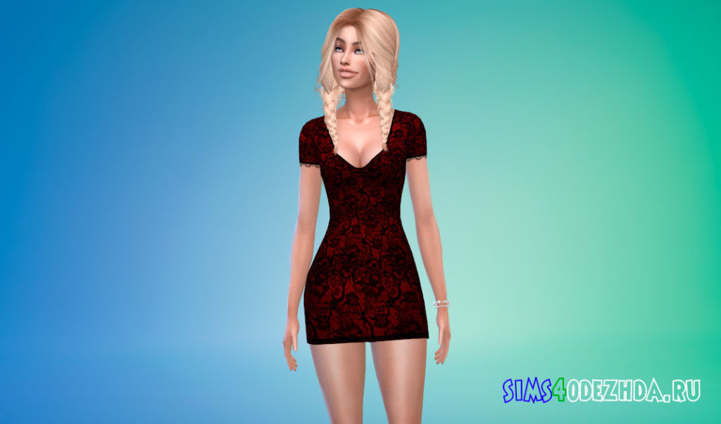 Элегантное короткое кружевное платье для Симс 4 – фото 2