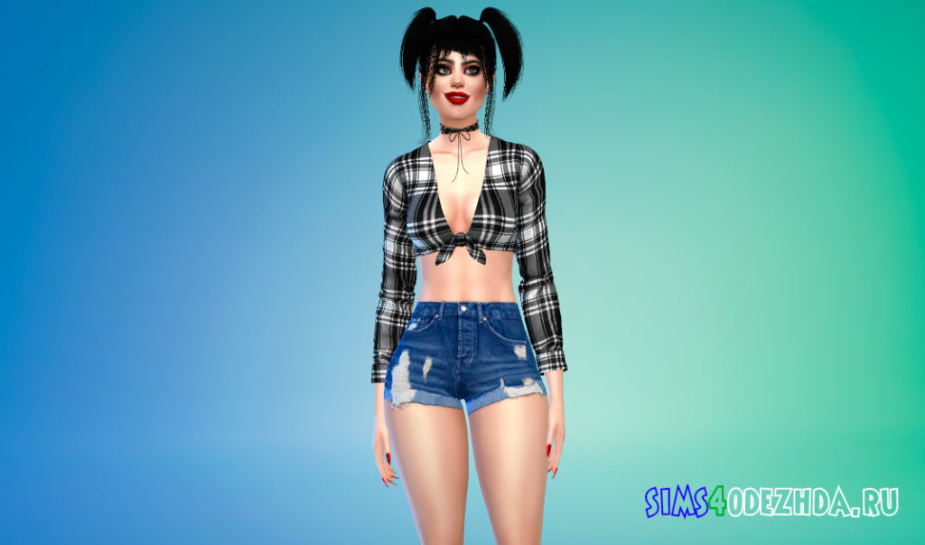 Короткая рубашка с узлом для Симс 4 – фото 3