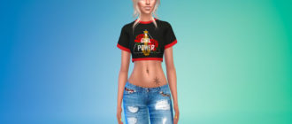 Короткая стильная футболка для женщин для Симс 4 – фото 1