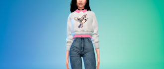 Короткий вязаный свитер с рубашкой для Симс 4 – фото 1