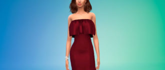 Платье с баской на плечах для Симс 4 – фото 1