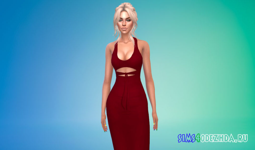 Шикарное платье-миди для Симс 4 – фото 2